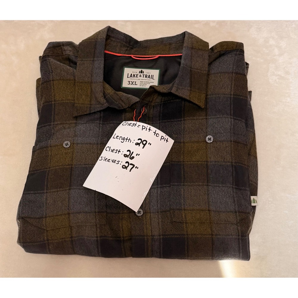 Lake & Trail Mens 3XL Plaid Flannel Shirt Recycled Polyester Button Down NWT - Picture 6 of 7